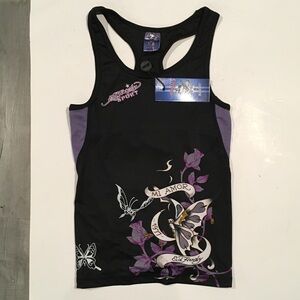 Ed Hardy Black and Purple Graphic Racerback Athletic Tank Top, NWT